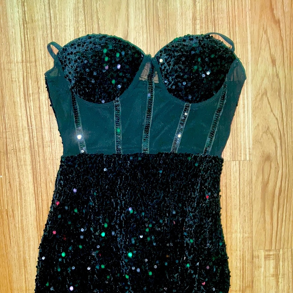 SHEIN sequin dress with mesh waist and leg slit - size S